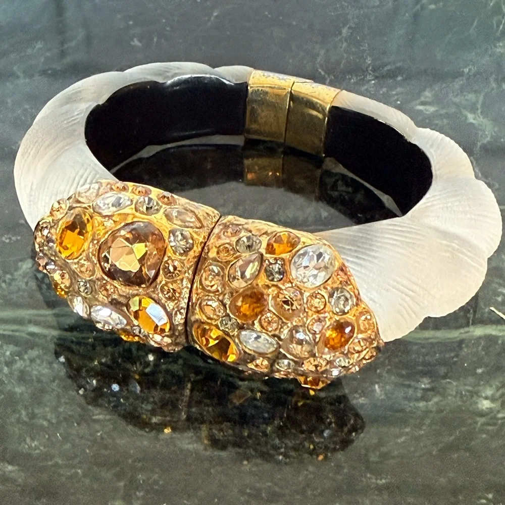 Alexis Bittar Gold and White Hinged Crystal Bracelet - Picture 10 of 10